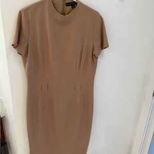 Ralph Lauren Tan Sheath Midi Dress Mock Neck